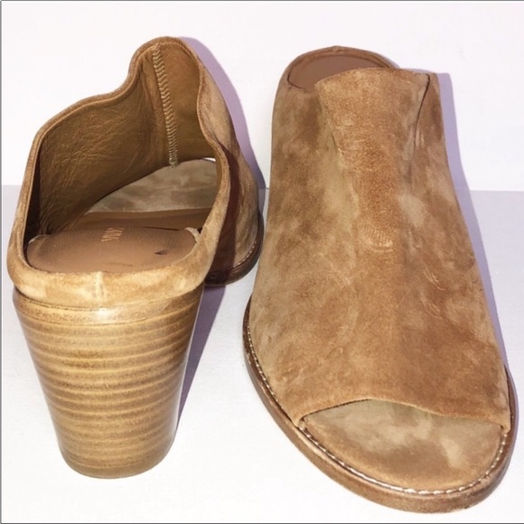 Vince Vero Cuoio Camel Suede Leather Open Toe Stacked Block Heel Mule Sz10 NWOB - Picture 8 of 10